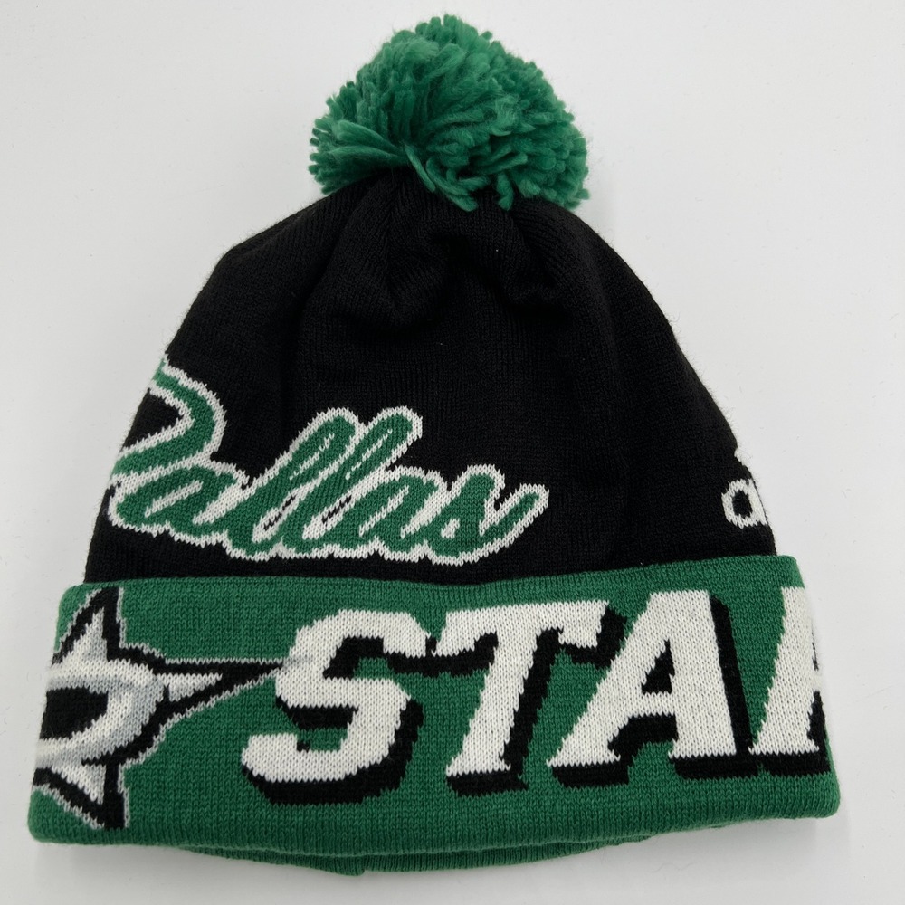 Adidas Dallas Stars NHL Beanie Hat Black Green Pom Pom Cuffed Sample‎
